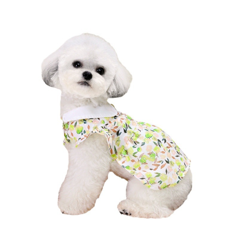 Cachorro blanco vestido con patrón de flor azul pet ropa para perros ropa para mascotas ropa para mascotas Item Picture
