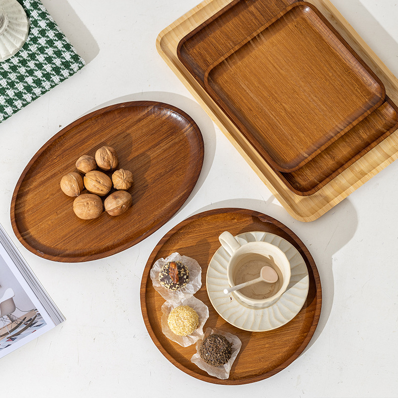 Household bamboo trays, restaurant tea set trays, hotel square tea and snack plates, simple Japanese bamboo fruit and pastry plates full figure