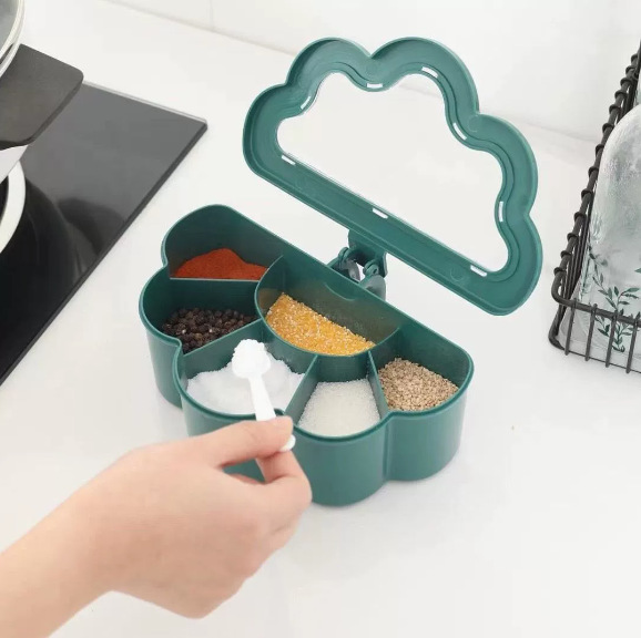 Cross-border light luxury Cloud Seasoning Box Home combination set Seasoning can integrated multi-compartment with lid seasoning storage box Application Scenario