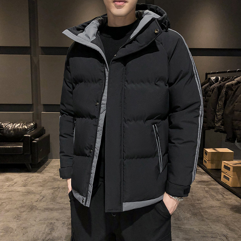 Customized cross-border cotton-padded jackets for men's winter, new hooded striped thickened cotton-padded jackets, trendy bread jackets, cotton-padded jackets for men details Picture