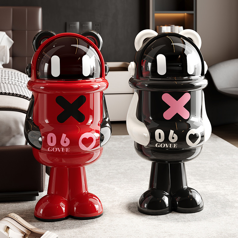 A popular online celebrity violent bear-shaped trash can, a dopamine trendy living room decoration item, a household odor-proof storage bucket with a lid
