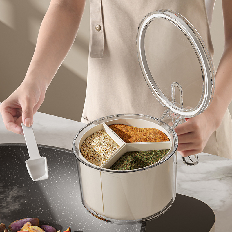 Seasoning box, kitchen with spoon, complete set, detachable, multi-compartment seasoning and condiment storage, four compartments in the kitchen details Picture