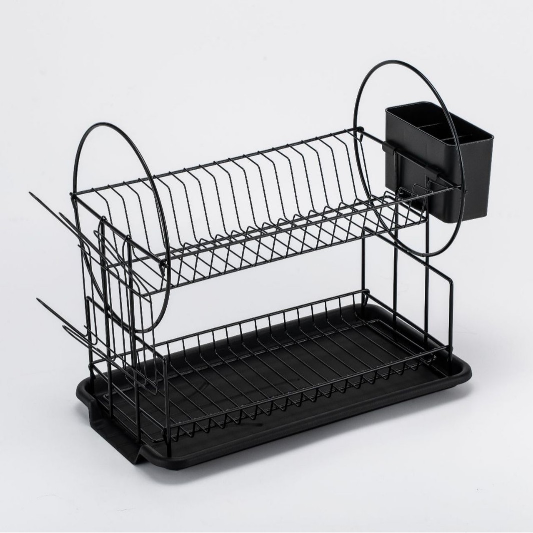 跨境亚马逊双层组装厨房置物架碗碟架碗筷收纳沥水架杯架跨境热销白底实物图