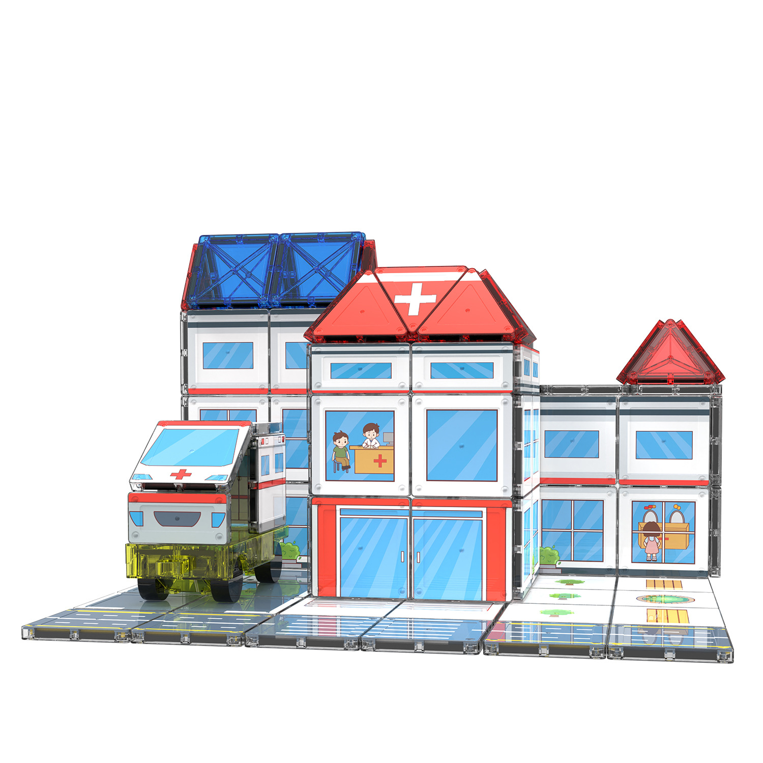 跨境儿童磁力片积木警察主题交通指挥灯早教磁力积木拼搭玩具批发