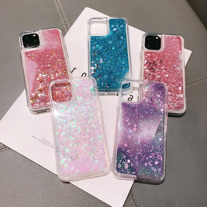 Solid color heart-shaped sand phone case for iPhone16, liquid 15/14 slider soft case for iPhone 17pro max