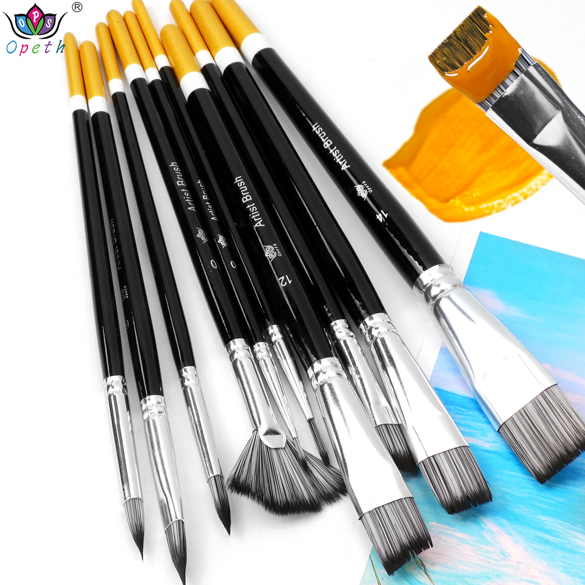 10-piece wooden board brush makeup pen set, art painting pen, gouache, watercolor paint brush, makeup brush wholesale Specification image
