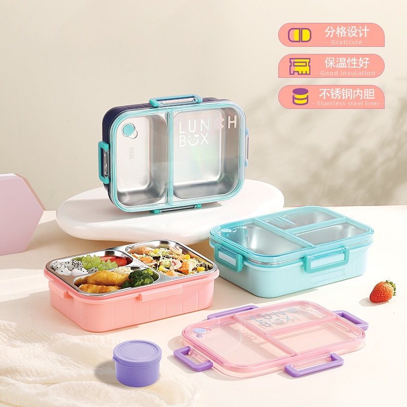 Laser dazzling color fashionable lunch box, sealed with sauce, lunch box, bento box, stainless steel separation, non-cross-flavor salad lunch box