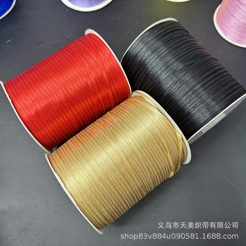 3MM large roll ribbon, 0.3-1CM satin ribbon, wedding candy sealing pocket tag rope, colored satin ribbon bookmark rope, narrow ribbon Item Picture
