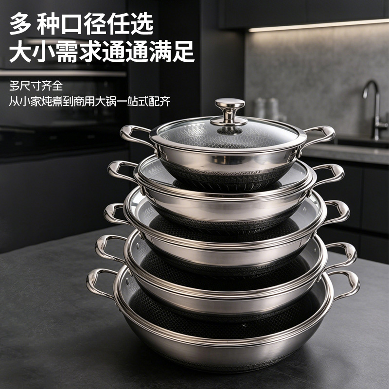 Crossover home 304 acero inoxidable tres capas wok sartén nido antiadherente binaural wok comercial pot set