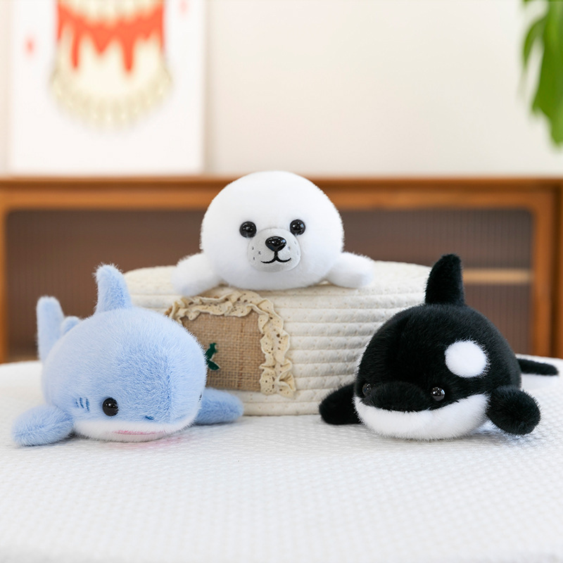 Ocean Series Black Tiger and Whale plush toys, aquarium souvenirs, Seal Palm Treasure event, and shark spray