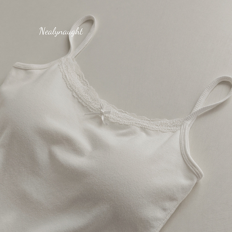 Pure lace lace-trimmed halter top for women in summer, with a chest pad as the base layer, BM style solid color innerwear, slimming ladies' top details Picture