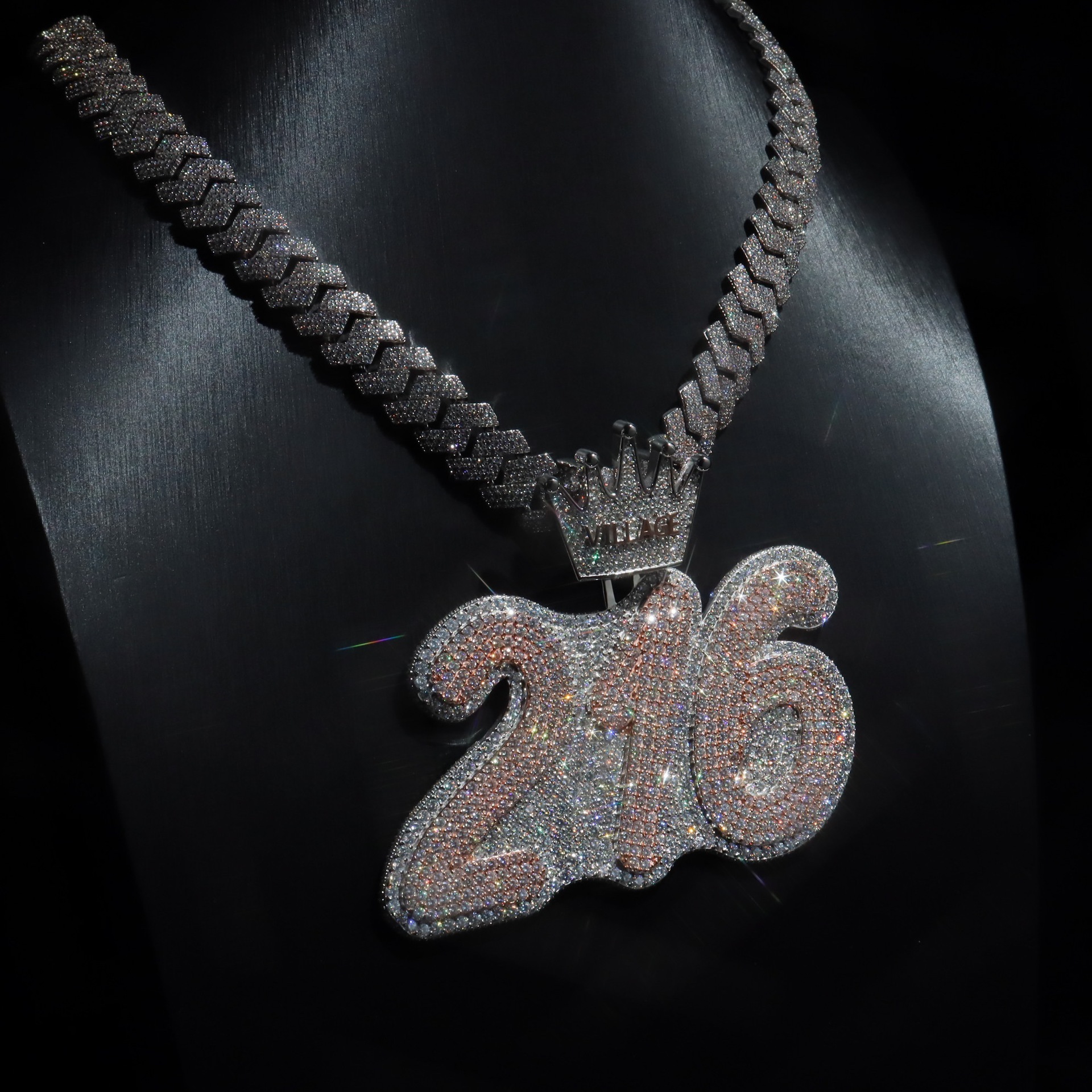 嘻哈纯银925吊坠潮流个性数字吊坠莫桑钻镶钻