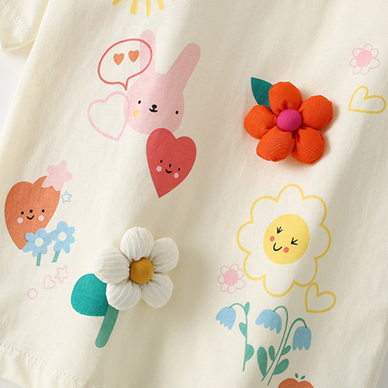 malwee's new summer collection of stylish European and American children's round-neck short-sleeved casual T-shirts for cute little girls Specification image