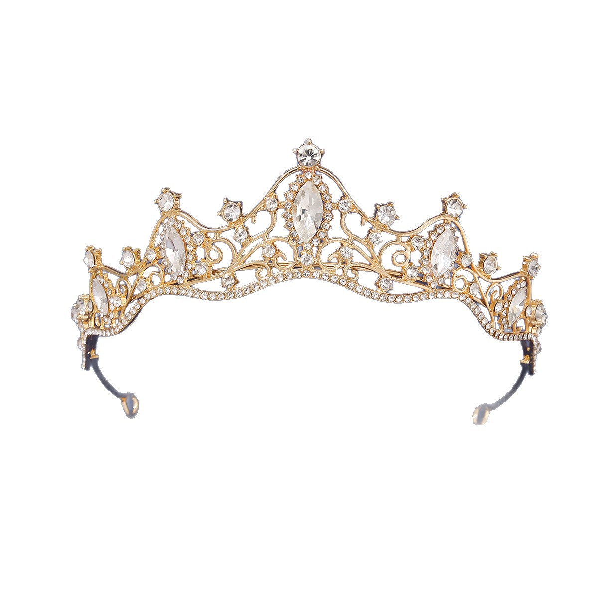 新款钻石银金色公主头饰大气婚纱礼服超闪水晶奢华女神新娘婚礼皇白底实物图