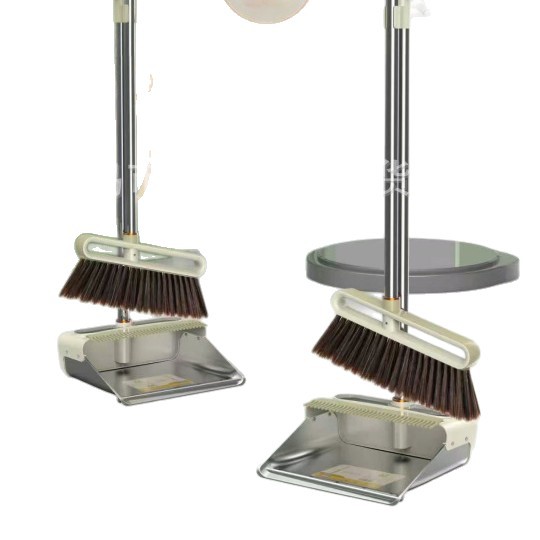 High appearance level multi-functional stainless steel broom and dustpan set, home cleaning living room soft bristle broom set Item Picture