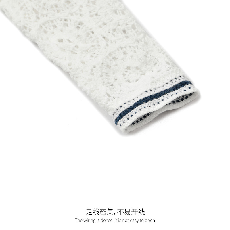 Custom-made simple outerwear, crocheted, hollowed-out knitted cardigan, women's round-neck top, long-sleeved, plain color, with a high-end and elegant look Specification image