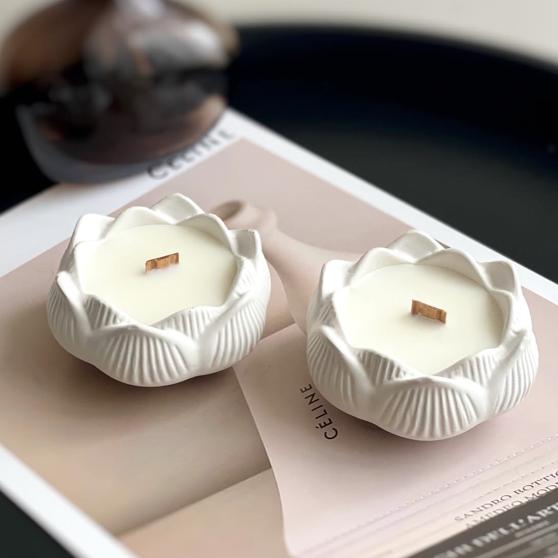 莲花石膏香薰蜡烛无烟家居装饰造型摆件香氛伴手礼批发跨境氛围感
