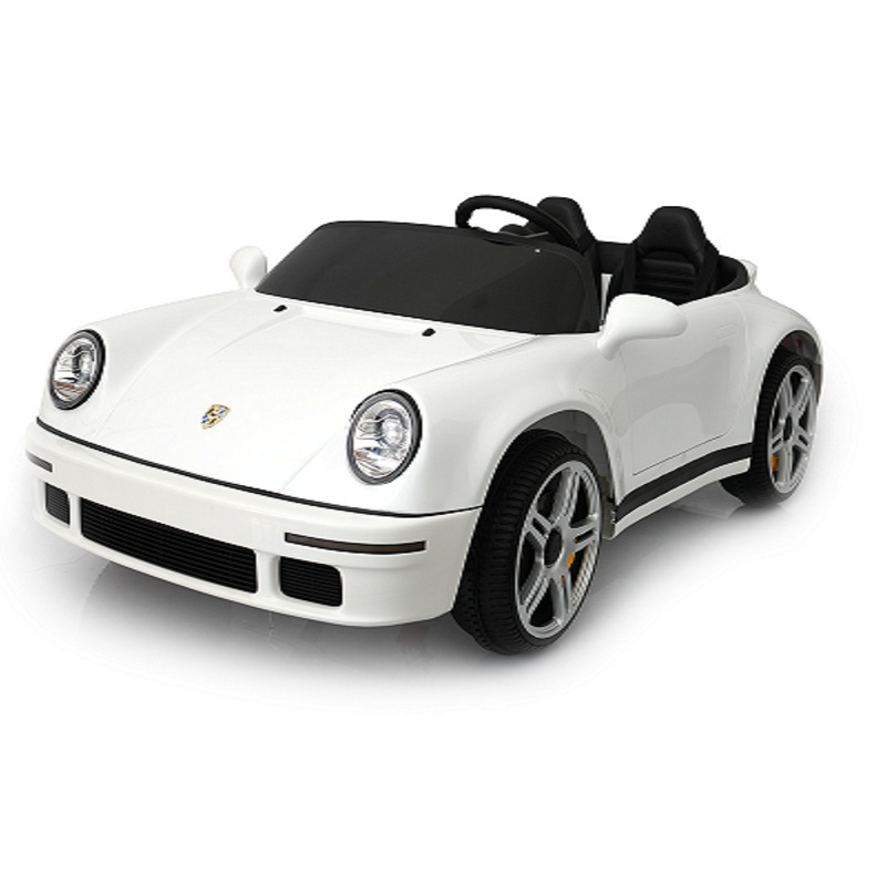 儿童电动汽车保时捷电动车四轮遥控宝宝玩具车小孩男女充电可坐玩白底实物图