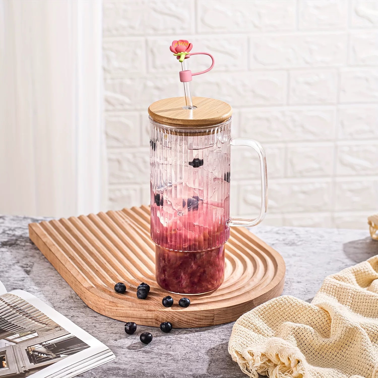 New cross-border Sakura silicone straw cover, glass straw cap, flower series straw dust stopper Specification image