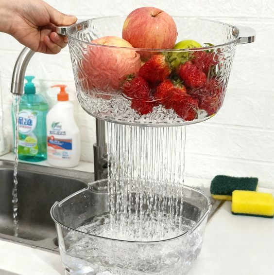 High appearance level transparent water ripple draining basket, kitchen food-grade vegetable washing basin, household multi-functional storage basket for fruits and vegetables Application Scenario