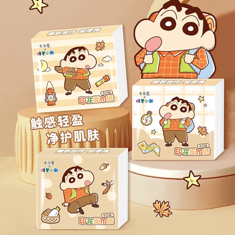 Officially authorized wax pen Shin-chan natural unscented printed handkerchief tissue, three-layer cloud soft skin feel, small bag, portable for going out Specification image