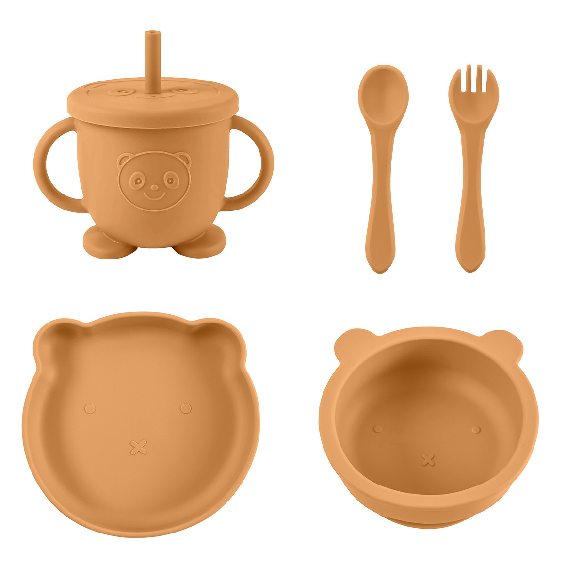 Cross-border children's feeding tableware, mother and baby products, food-grade silicone baby cartoon water cup, complementary food plate and bowl set details Picture