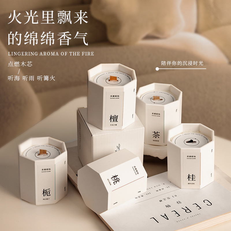 新中式桂花香薰蜡烛石膏室内家用持久小众高级礼物精油香氛批发产品图