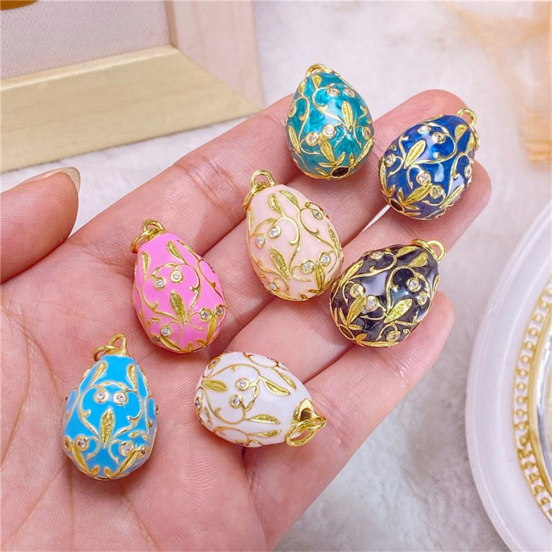 A popular copper-inlaid zircon oil dropper pattern balloon teardrop-shaped egg dinosaur egg exquisite painted accessory in Europe and America details Picture