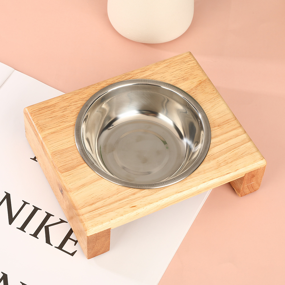 猫碗狗盆狗碗防打翻304不锈钢宠物碗架高脚木质猫碗架子水碗批发产品图