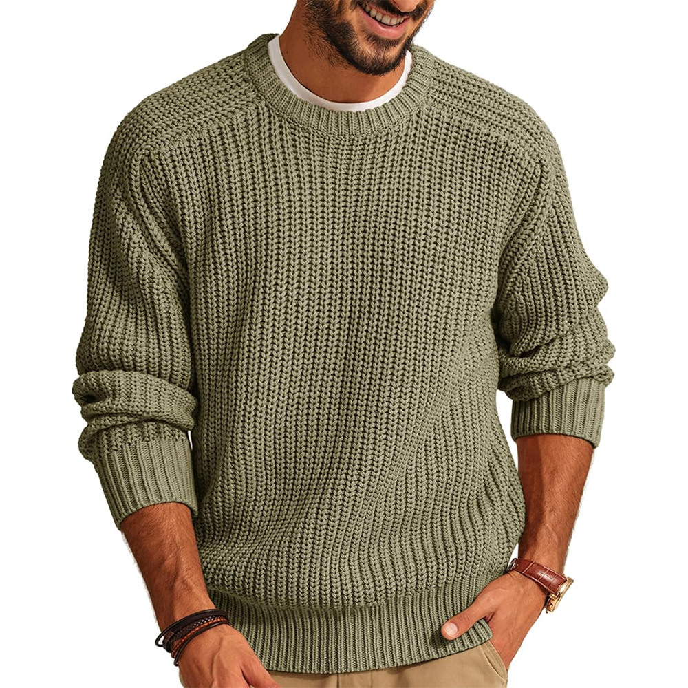 New men's solid-color long-sleeved round-neck fashionable sweater and loose American retro knitted sweater from Amazon cross-border in Europe and America Application Scenario