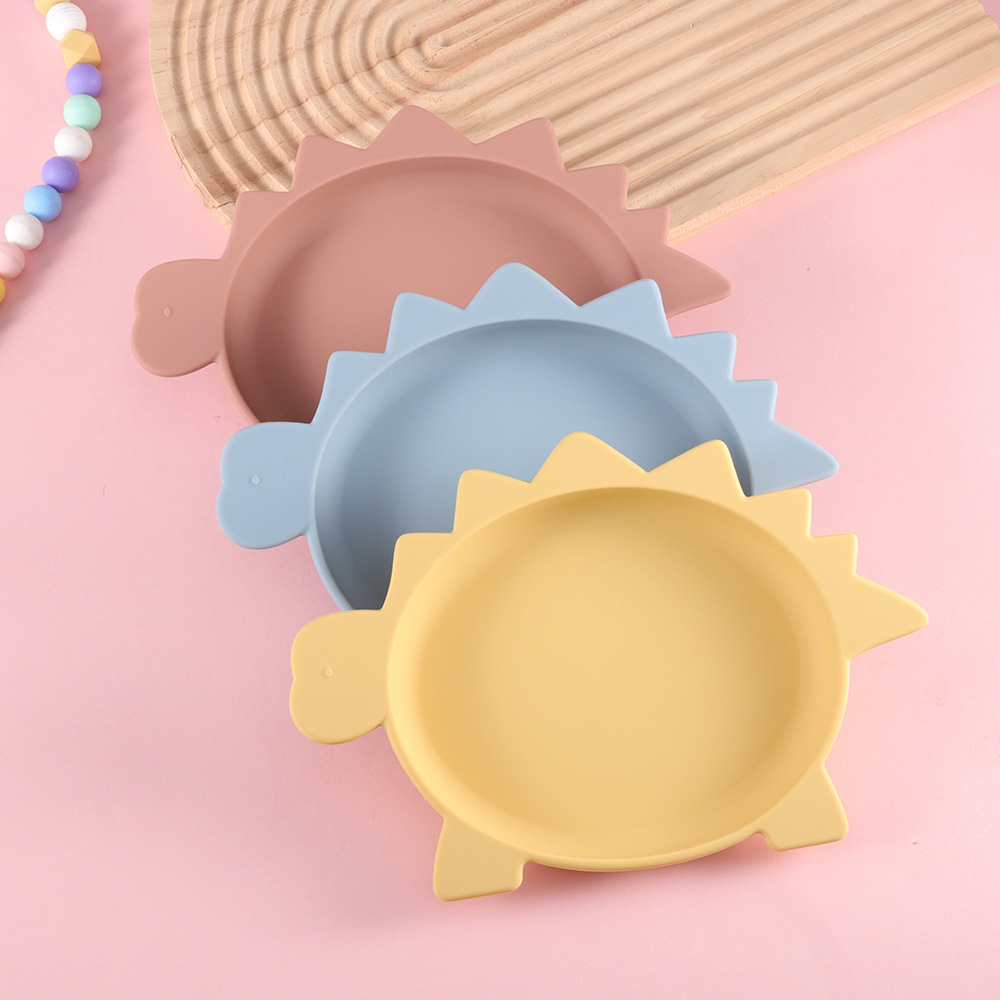 跨境热销婴儿辅食硅胶恐龙餐盘婴幼儿硅胶宝宝餐具卡通剑龙餐具详情图1