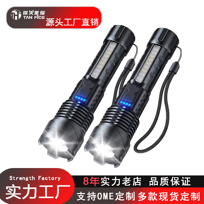 Cross-border outdoor flashlight, high-intensity, ultra-long-range spotlight, cob work light, multi-functional, ultra-long battery life, rechargeable model Item Picture