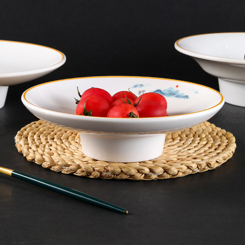 Melamine high foot plates, commercial hotel restaurant buffet cake and dessert display plates, fruit plates, cold dish plates, plastic Specification image