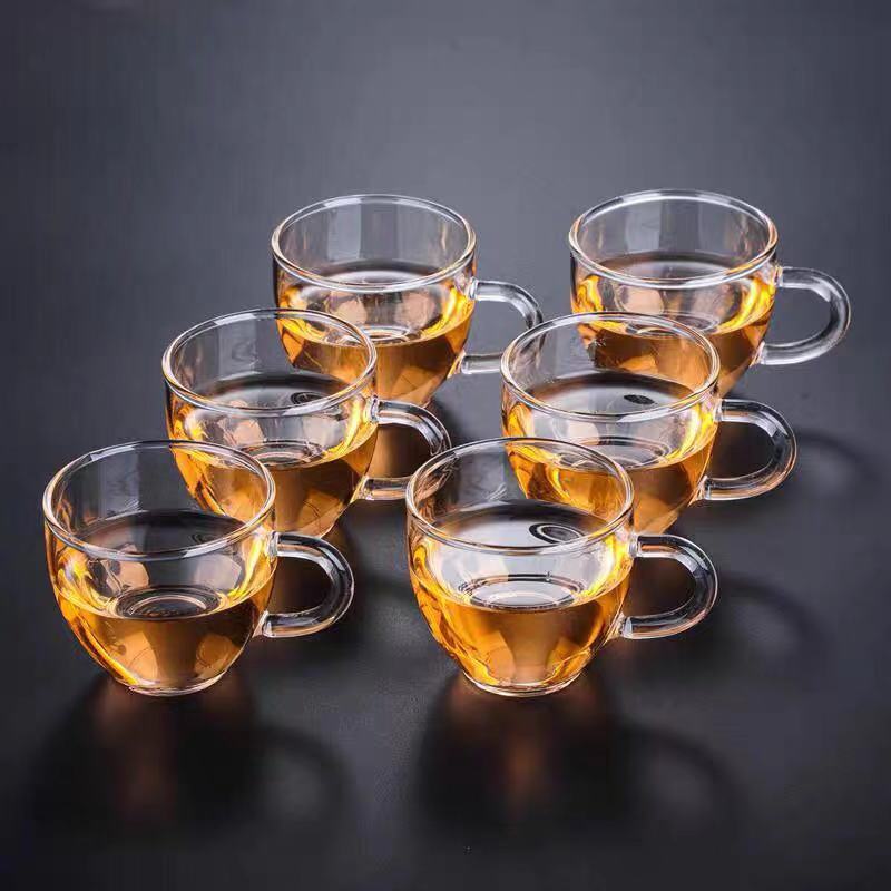 Factory wholesale of glass small tea cups, tea tasting cups, magnolia cups, heat-resistant Gongfu tea cups, thickened small tea cups with handles