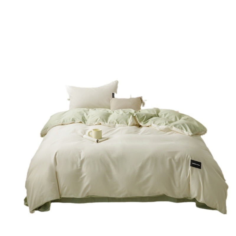 100% Pure cotton four-piece set, light luxury and simple long-staple cotton bed sheet and duvet cover, Muji style student dormitory three-piece set 4 Item Picture