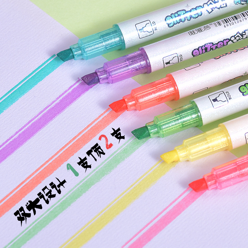 Factory direct supply of Weiya Hui Flash Highlighter 030A double-headed extended Highlighter wholesale with bright colors Specification drawing