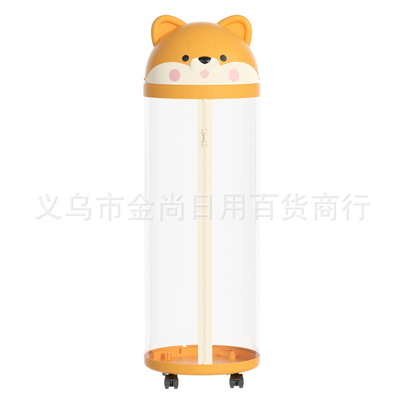 Cartoon dog pulling doll storage bucket, transparent zipper, layered and multi-layer, high appearance level household plush toy storage basket