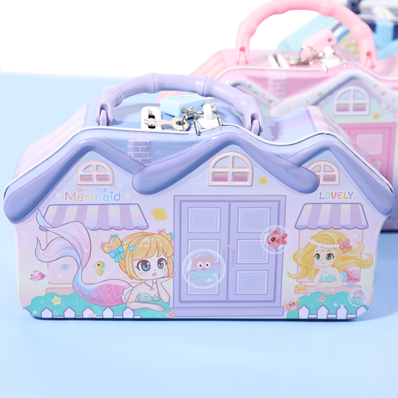 Cartoon iron house, survival money box for men and women, children's cartoon creative piggy bank, home ornaments, loose change storage box Specification image