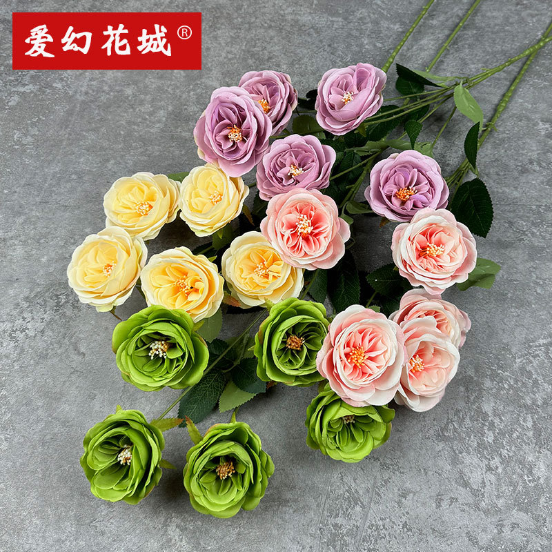 五头开心玫多头玫瑰家居装饰假花客厅摆件仿真花婚庆装饰花束批发