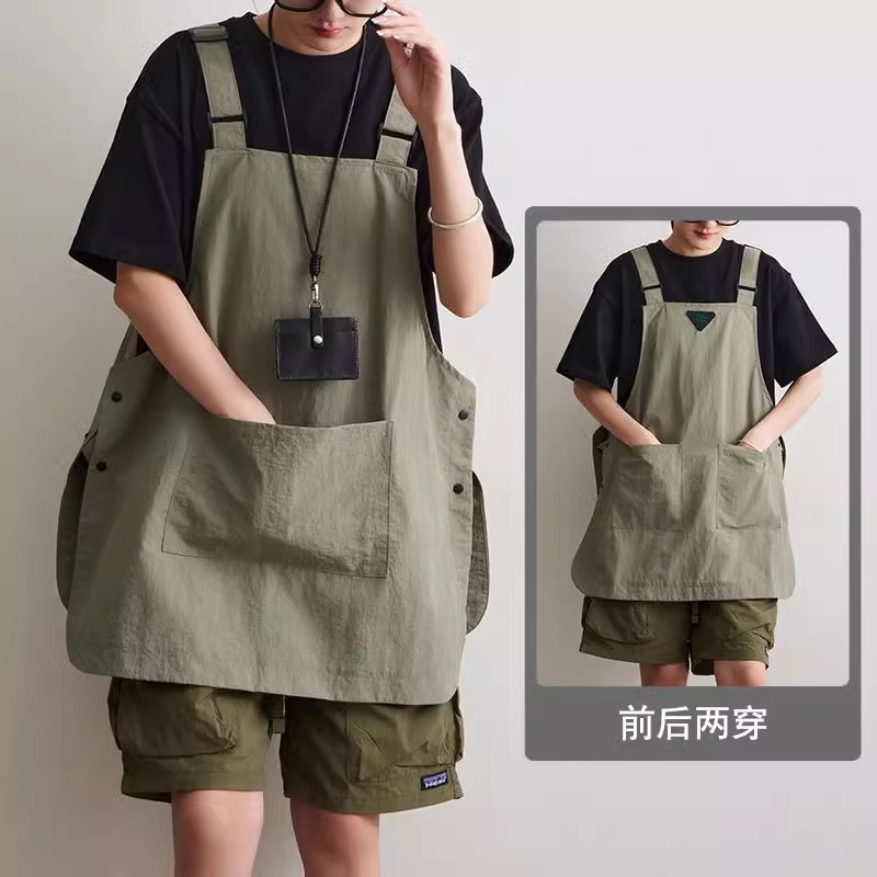 新款工装围裙日式防泼水男女罩衣厨房家用咖啡店工作服可印字批发