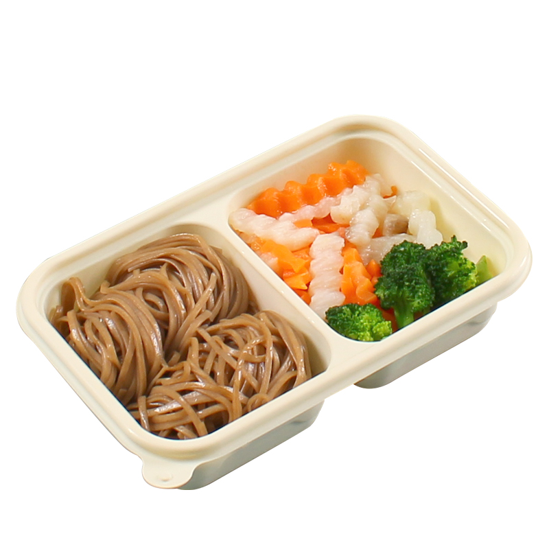 Disposable lunch box, microwave-safe, food-grade corn starch, rectangular compartments, two-compartment packing box Item Picture