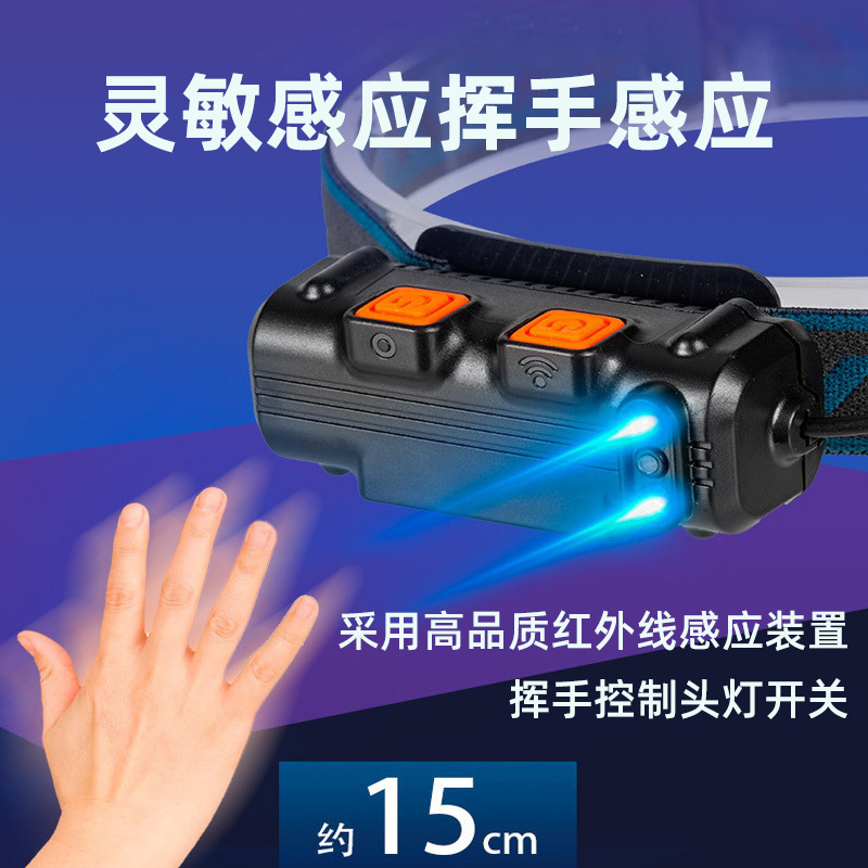 Cross-border 2025 New led sensor headlamp, outdoor strong light flashlight, outdoor fishing lighting lamp, cob rechargeable miner's lamp details Picture