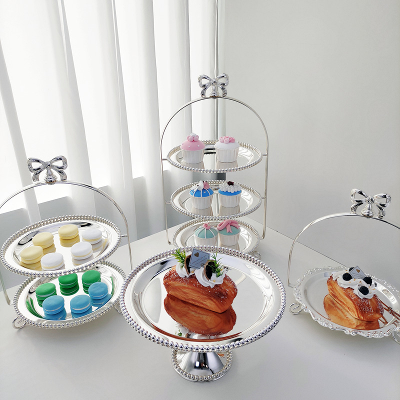 Silver-plated metal fruit plates, pastry trays, cake plates, baking party, wedding soft furnishings, KTV home decorations details Picture