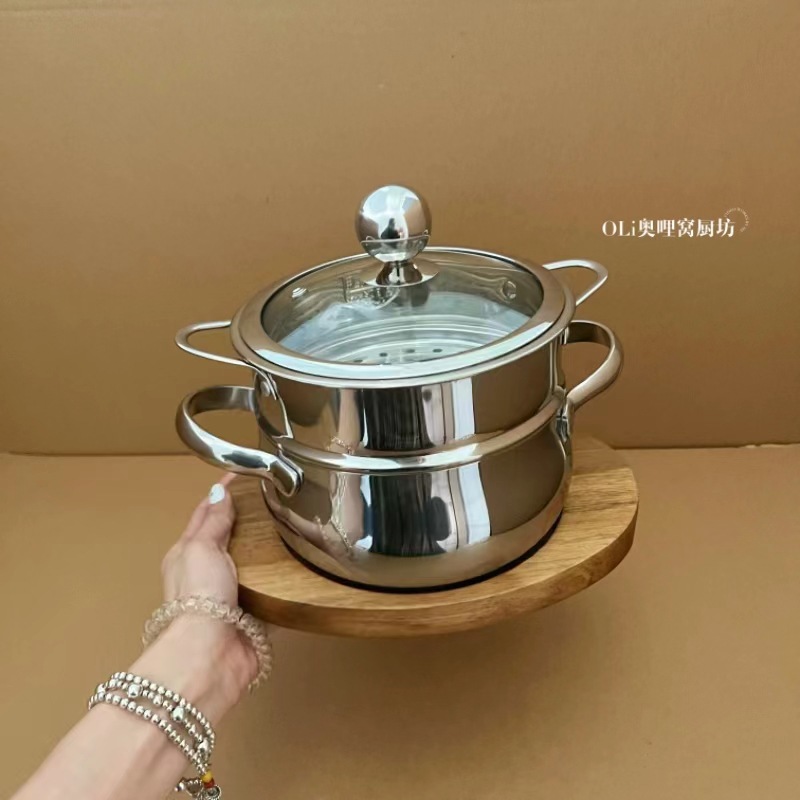 304 stainless steel steamer, household thickened cooking and steaming integrated gas stove, induction cooker, double-layer steamer, cooking and soup pot