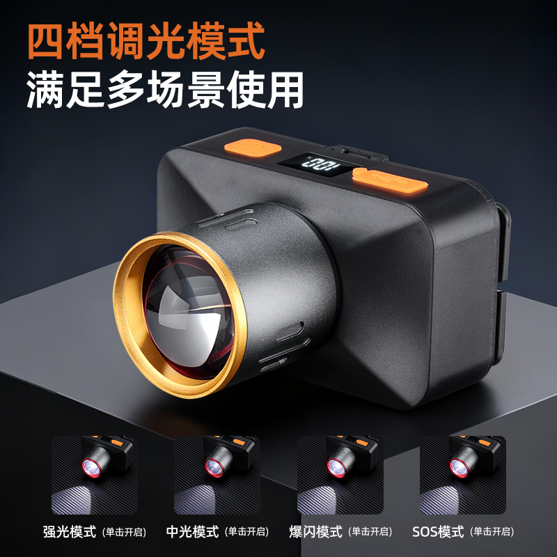 Cross-border outdoor telescopic zoom fishing miner's lamp, strong light, ultra-bright, long-lasting, waterproof, rechargeable lithium battery headlamp details Picture
