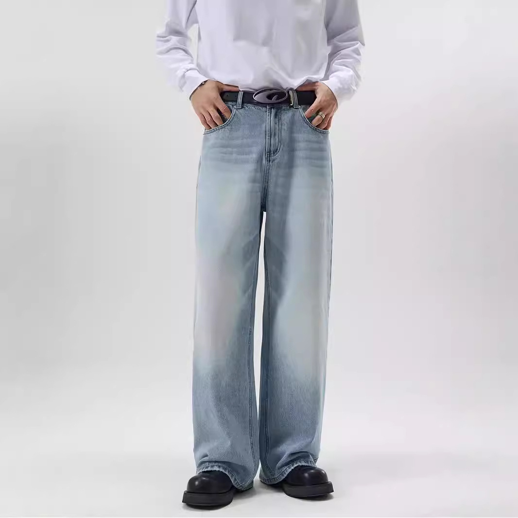 JIAMU's main promotion for autumn and winter is the unisex A-shaped straight-leg loose baggy slightly wide-leg jeans for both men and women, as well as floor-length pants details Picture