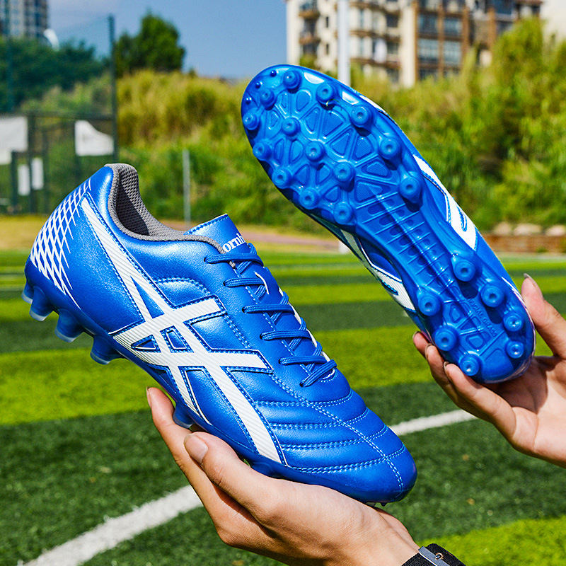 New cross-border football shoes: low-top, crushed nail artificial turf, long nail leather foot, men's and women's competition, student training football shoes Specification image