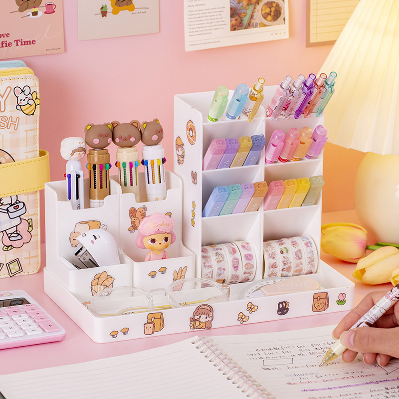 Slanting pen holder, large-capacity female pen holder, student desktop ornament, multi-functional stationery box, storage box, waterproof details Picture