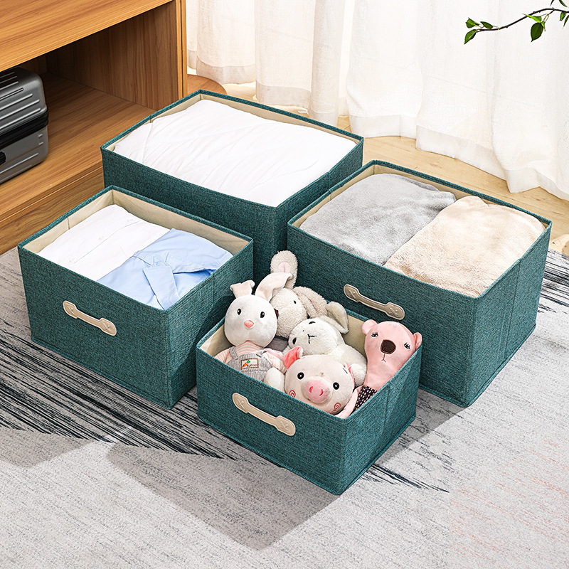 New cotton and linen storage box, foldable wardrobe storage box, drawer-type covered organization box, clothes and toy storage box Application Scenario