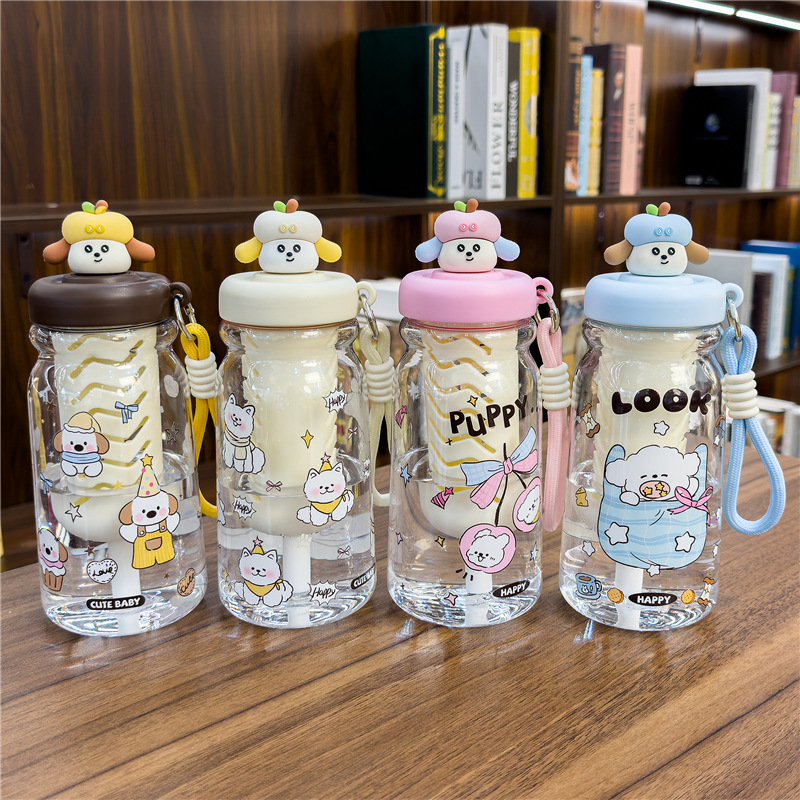 Student soft and cute puppy water cup 2026 Summer new plastic cup, girls' high school appearance level cute straw cup, special for school Specification image
